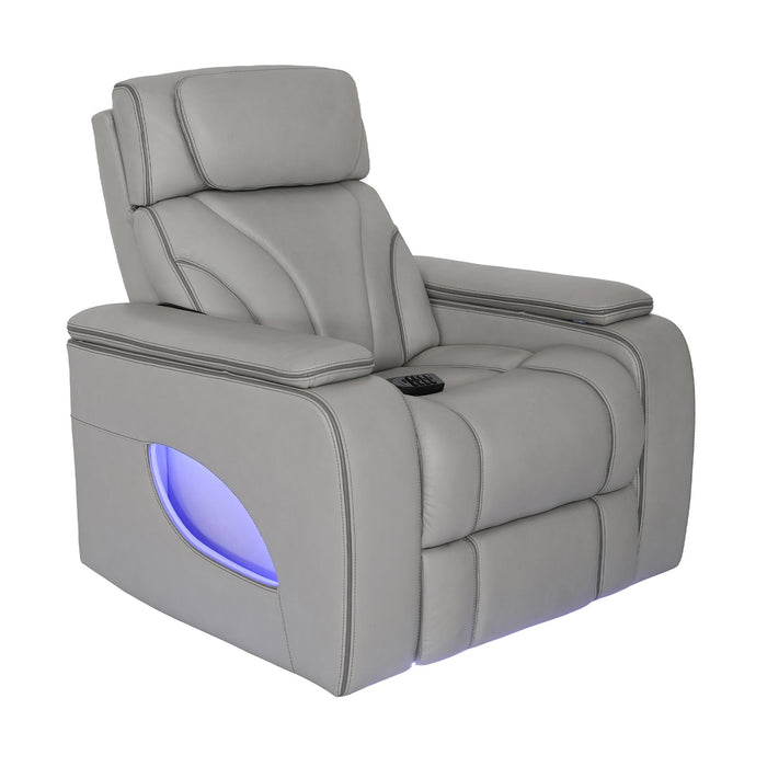 Octavia Zero Gravity Power Recliner with Heat and Massage in Silver and Gray Leather