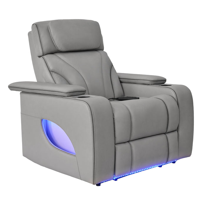 Octavia Zero Gravity Power Recliner with Heat and Massage in Silver and Gray Leather