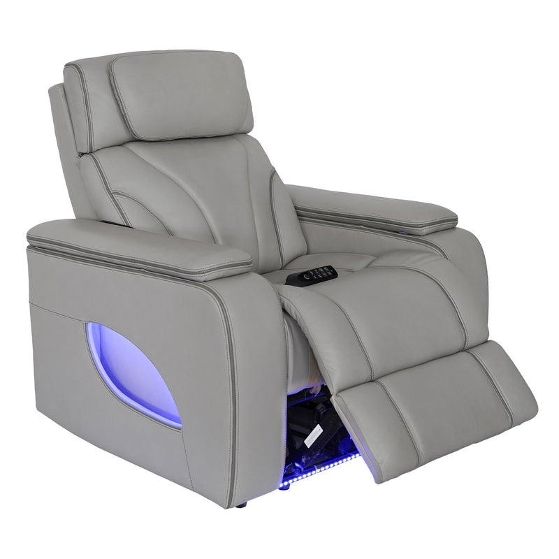 Octavia Zero Gravity Power Recliner with Heat and Massage in Silver and Gray Leather - Furniture City (CA)l