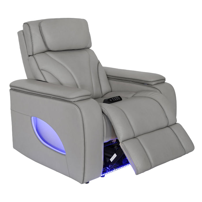Octavia Zero Gravity Power Recliner with Heat and Massage in Silver and Gray Leather