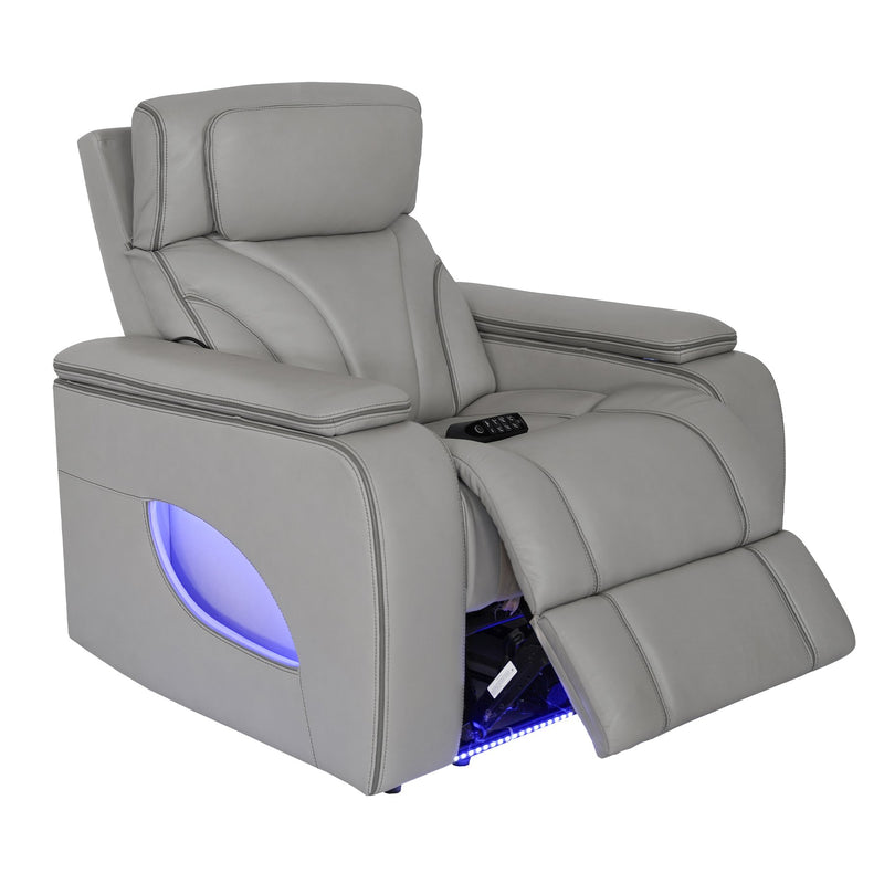 Octavia Zero Gravity Power Recliner with Heat and Massage in Silver and Gray Leather - Furniture City (CA)l