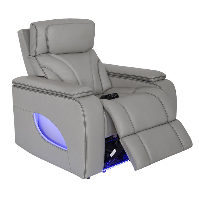 Octavia Zero Gravity Power Recliner with Heat and Massage in Silver and Gray Leather