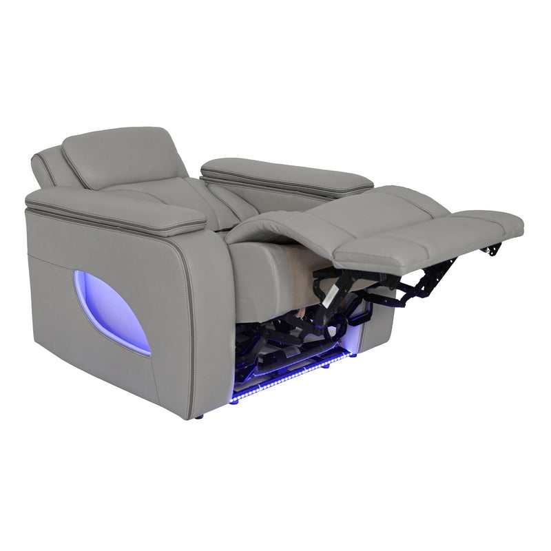 Octavia Zero Gravity Power Recliner with Heat and Massage in Silver and Gray Leather - Furniture City (CA)l
