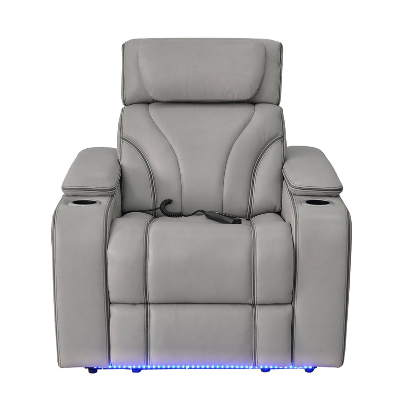 Octavia Zero Gravity Power Recliner with Heat and Massage in Silver and Gray Leather - Furniture City (CA)l