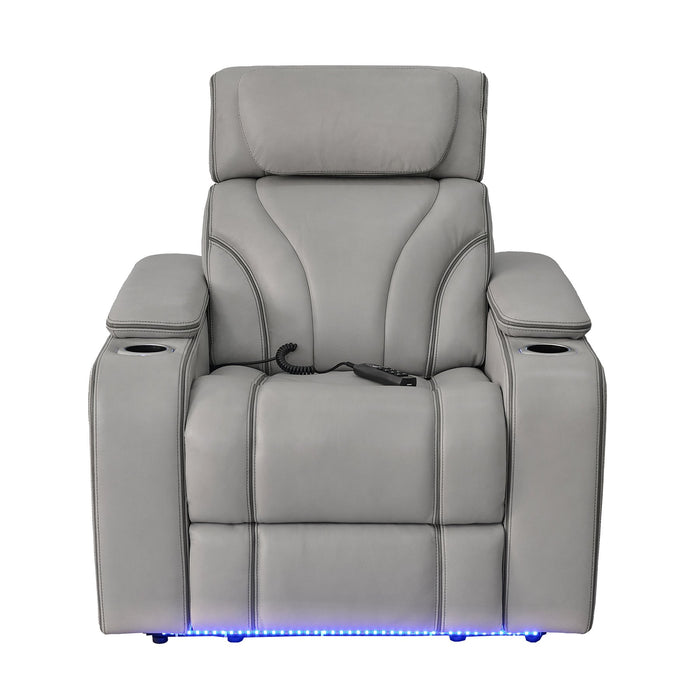 Octavia Zero Gravity Power Recliner with Heat and Massage in Silver and Gray Leather