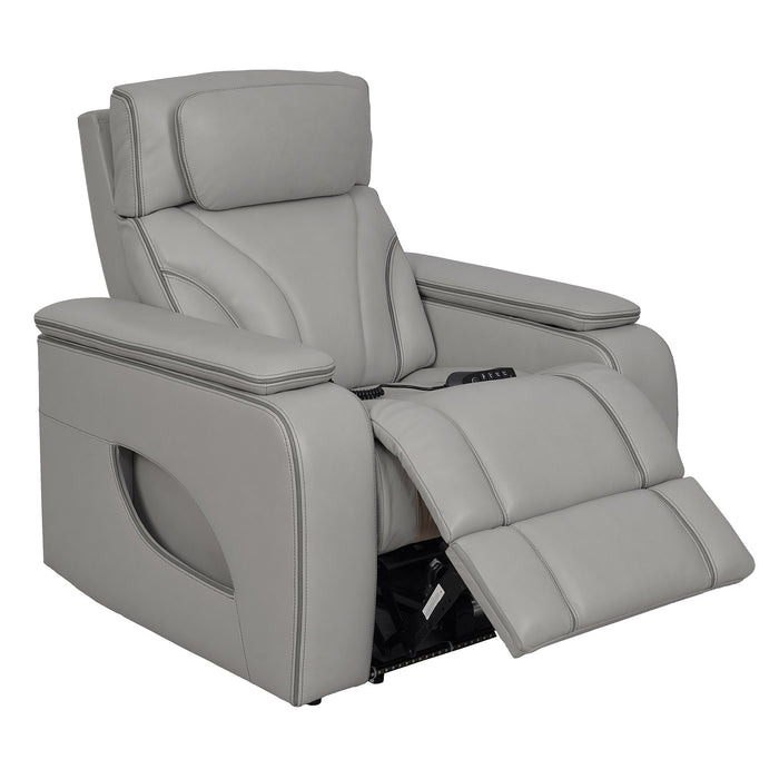 Octavia Zero Gravity Power Recliner with Heat and Massage in Silver and Gray Leather