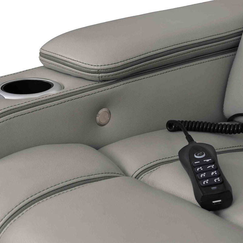 Octavia Zero Gravity Power Recliner with Heat and Massage in Silver and Gray Leather - Furniture City (CA)l