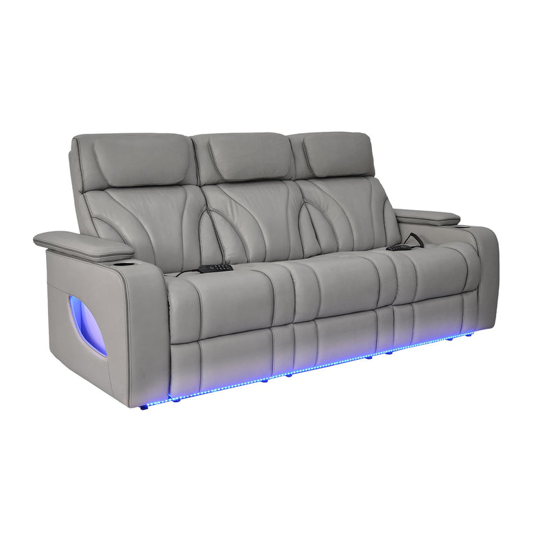 Octavia 86" Zero Gravity Power Reclining Sofa with Heat and Massage in Silver and Gray Leather - Furniture City (CA)l