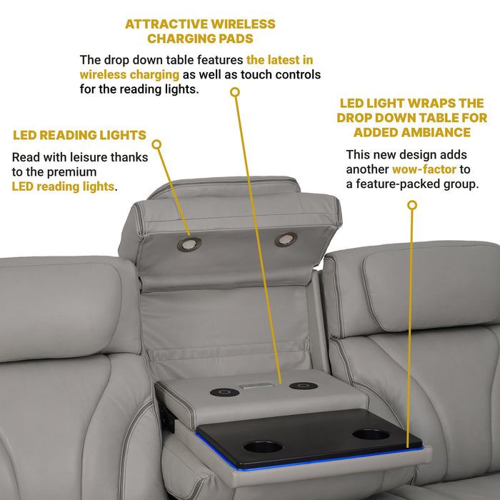 Octavia 86" Zero Gravity Power Reclining Sofa with Heat and Massage in Silver and Gray Leather