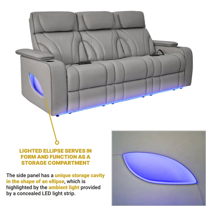 Octavia 86" Zero Gravity Power Reclining Sofa with Heat and Massage in Silver and Gray Leather