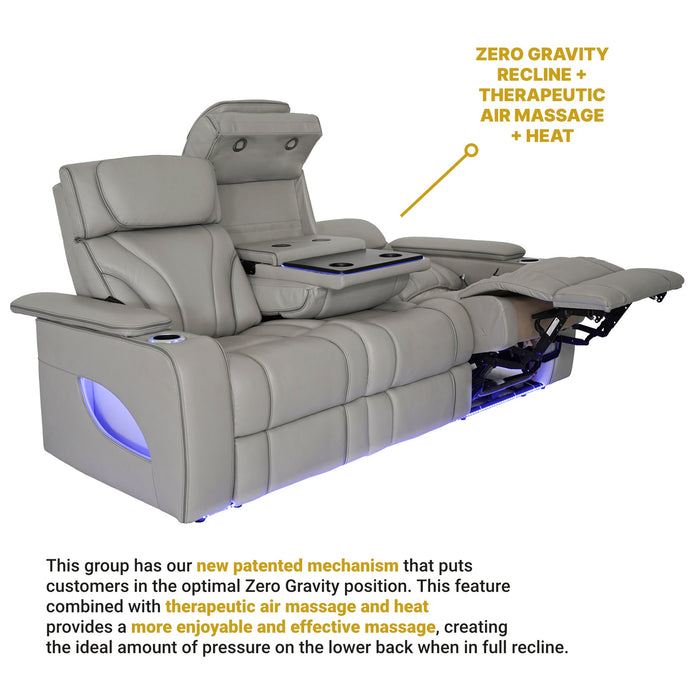 Octavia 86" Zero Gravity Power Reclining Sofa with Heat and Massage in Silver and Gray Leather