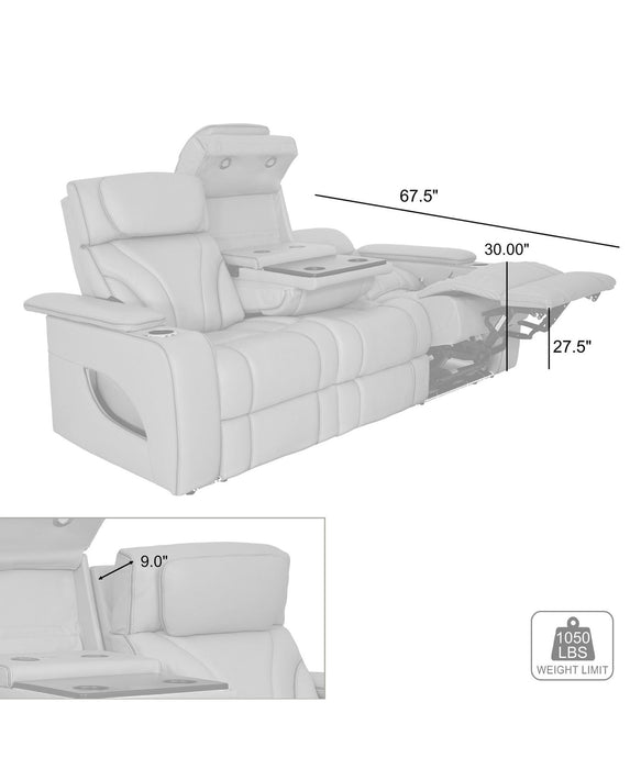 Octavia 86" Zero Gravity Power Reclining Sofa with Heat and Massage in Silver and Gray Leather