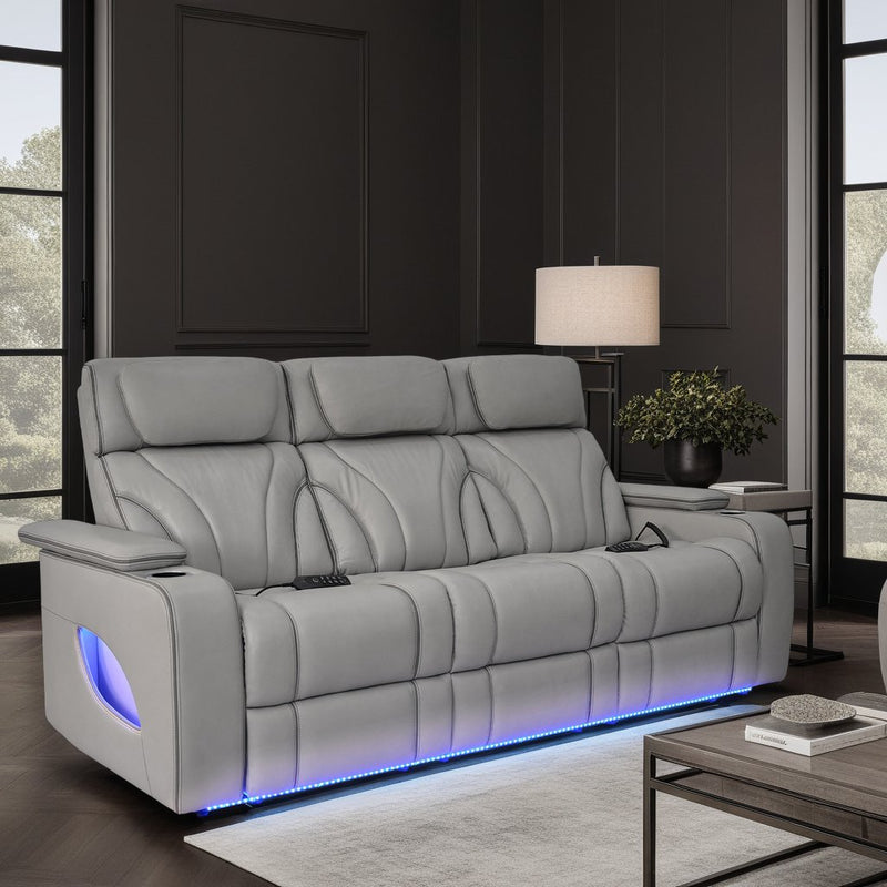 Octavia 86" Zero Gravity Power Reclining Sofa with Heat and Massage in Silver and Gray Leather - Furniture City (CA)l