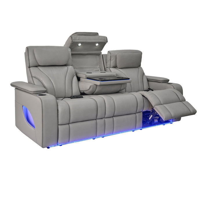 Octavia 86" Zero Gravity Power Reclining Sofa with Heat and Massage in Silver and Gray Leather