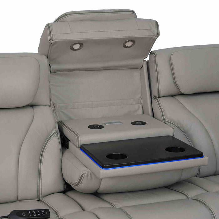 Octavia 86" Zero Gravity Power Reclining Sofa with Heat and Massage in Silver and Gray Leather