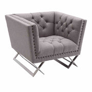 Odyssey Sofa Chair in Brushed Stainless Steel finish with Gray Tweed and Black Nail heads - Furniture City (CA)l