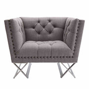 Odyssey Sofa Chair in Brushed Stainless Steel finish with Gray Tweed and Black Nail heads - Furniture City (CA)l