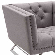 Odyssey Sofa Chair in Brushed Stainless Steel finish with Gray Tweed and Black Nail heads - Furniture City (CA)l