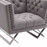 Odyssey Sofa Chair in Brushed Stainless Steel finish with Gray Tweed and Black Nail heads - Furniture City (CA)l