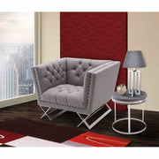 Odyssey Sofa Chair in Brushed Stainless Steel finish with Gray Tweed and Black Nail heads - Furniture City (CA)l