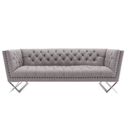 Odyssey Sofa in Brushed Stainless Steel finish with Gray Tweed and Black Nail heads - Furniture City (CA)l