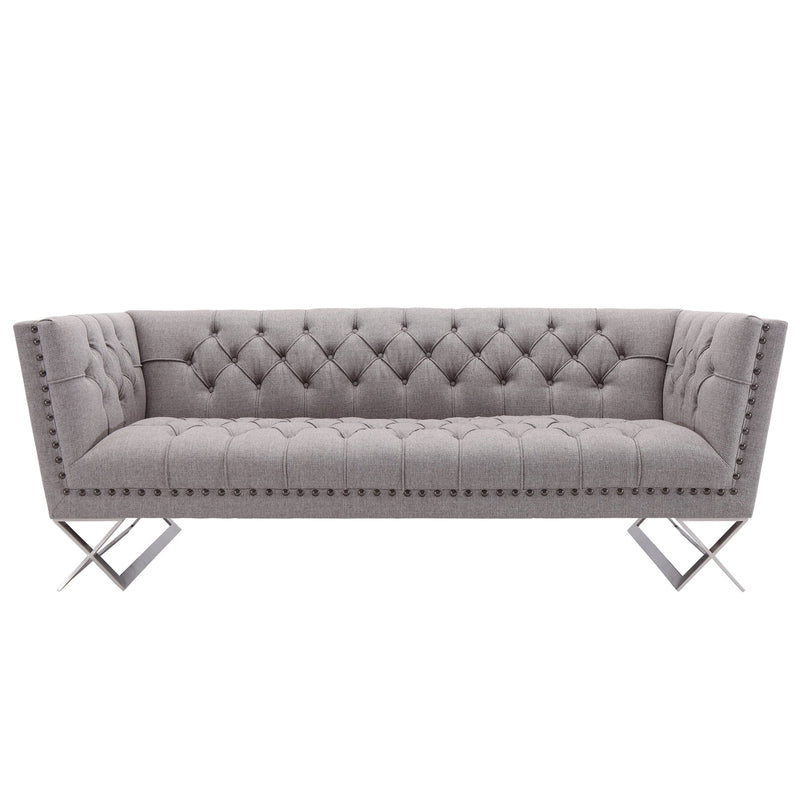 Odyssey Sofa in Brushed Stainless Steel finish with Gray Tweed and Black Nail heads - Furniture City (CA)l
