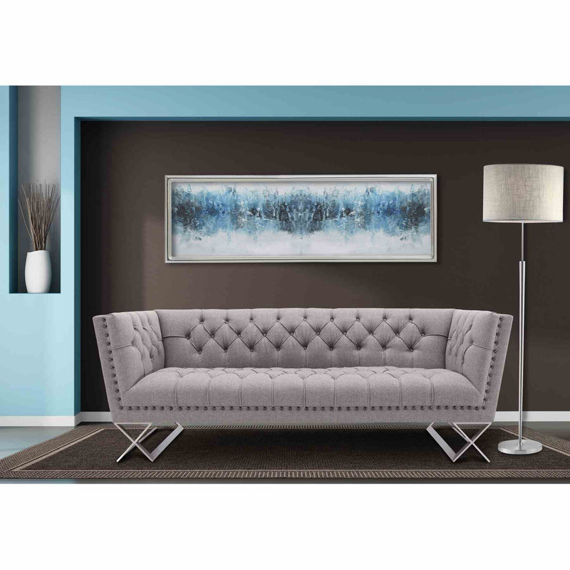 Odyssey Sofa in Brushed Stainless Steel finish with Gray Tweed and Black Nail heads - Furniture City (CA)l