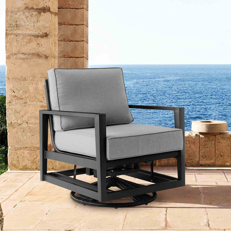 Cayman Black Aluminum Outdoor Swivel Glider Chair with Dark Gray Cushions - Furniture City (CA)l