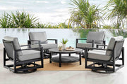 Cayman Black Aluminum Outdoor Swivel Glider Chair with Dark Gray Cushions - Furniture City (CA)l