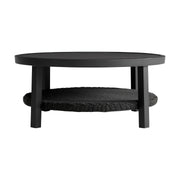 Cayman Black Aluminum Outdoor Round Conversation Table with Wicker Shelf - Furniture City (CA)l