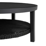 Cayman Black Aluminum Outdoor Round Conversation Table with Wicker Shelf - Furniture City (CA)l