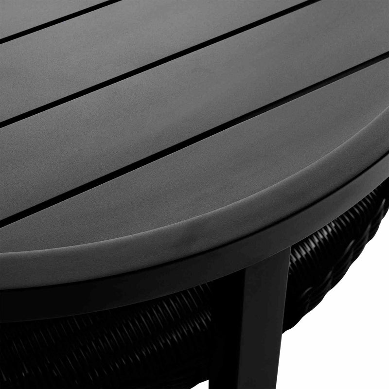 Cayman Black Aluminum Outdoor Round Conversation Table with Wicker Shelf - Furniture City (CA)l
