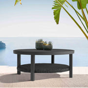 Cayman Black Aluminum Outdoor Round Conversation Table with Wicker Shelf - Furniture City (CA)l