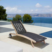 Odette Outdoor Patio Adjustable Chaise Lounge Chair in Eucalyptus Wood and Charcoal Rope - Furniture City (CA)l