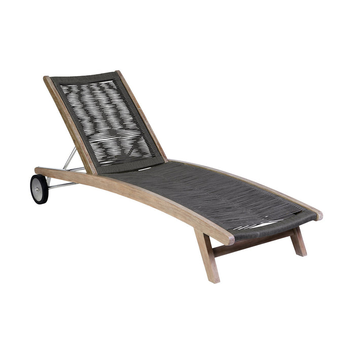 Odette Outdoor Patio Adjustable Chaise Lounge Chair in Eucalyptus Wood and Charcoal Rope