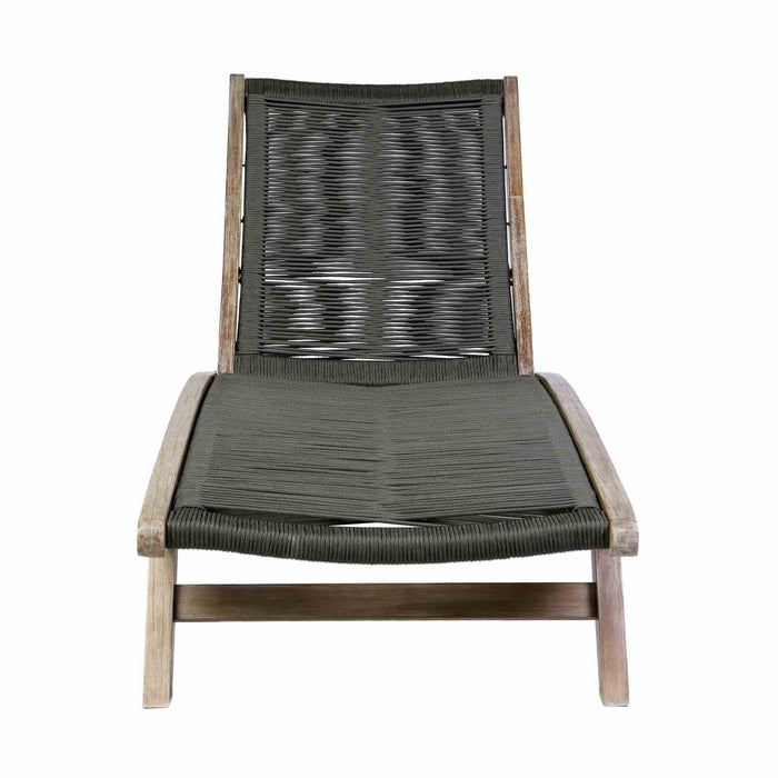 Odette Outdoor Patio Adjustable Chaise Lounge Chair in Eucalyptus Wood and Charcoal Rope