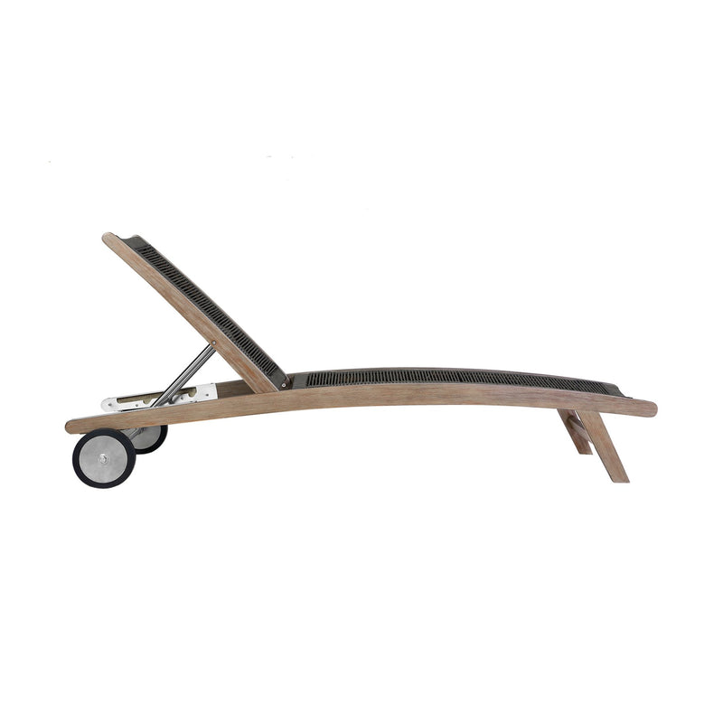 Odette Outdoor Patio Adjustable Chaise Lounge Chair in Eucalyptus Wood and Charcoal Rope - Furniture City (CA)l