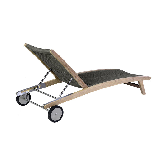 Odette Outdoor Patio Adjustable Chaise Lounge Chair in Eucalyptus Wood and Charcoal Rope