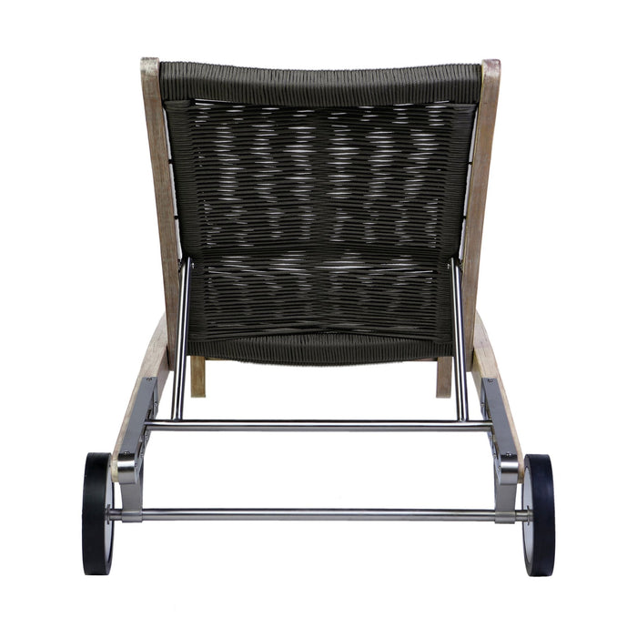 Odette Outdoor Patio Adjustable Chaise Lounge Chair in Eucalyptus Wood and Charcoal Rope