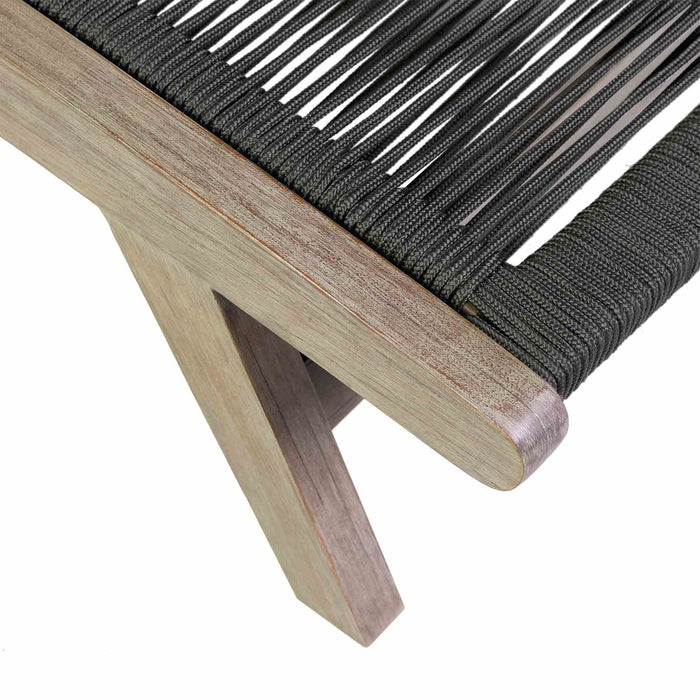 Odette Outdoor Patio Adjustable Chaise Lounge Chair in Eucalyptus Wood and Charcoal Rope