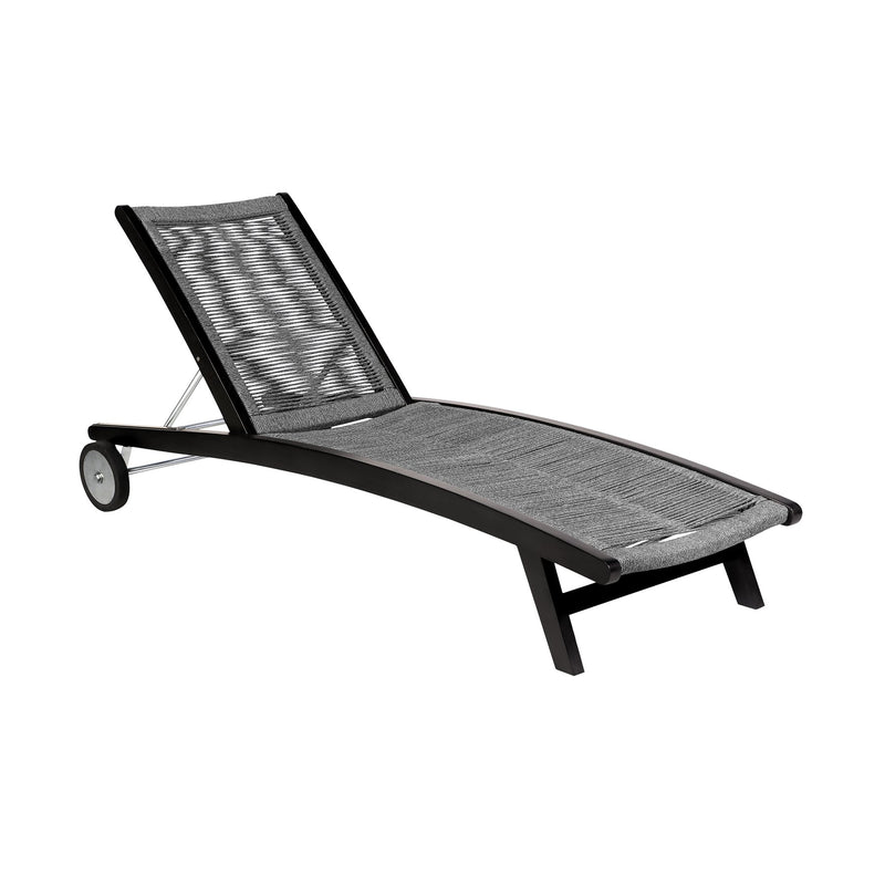 Odette Outdoor Patio Adjustable Chaise Lounge Chair in Eucalyptus Wood and Gray Rope - Furniture City (CA)l