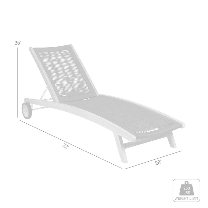 Odette Outdoor Patio Adjustable Chaise Lounge Chair in Eucalyptus Wood and Gray Rope