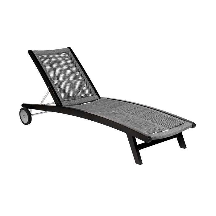Odette Outdoor Patio Adjustable Chaise Lounge Chair in Eucalyptus Wood and Gray Rope