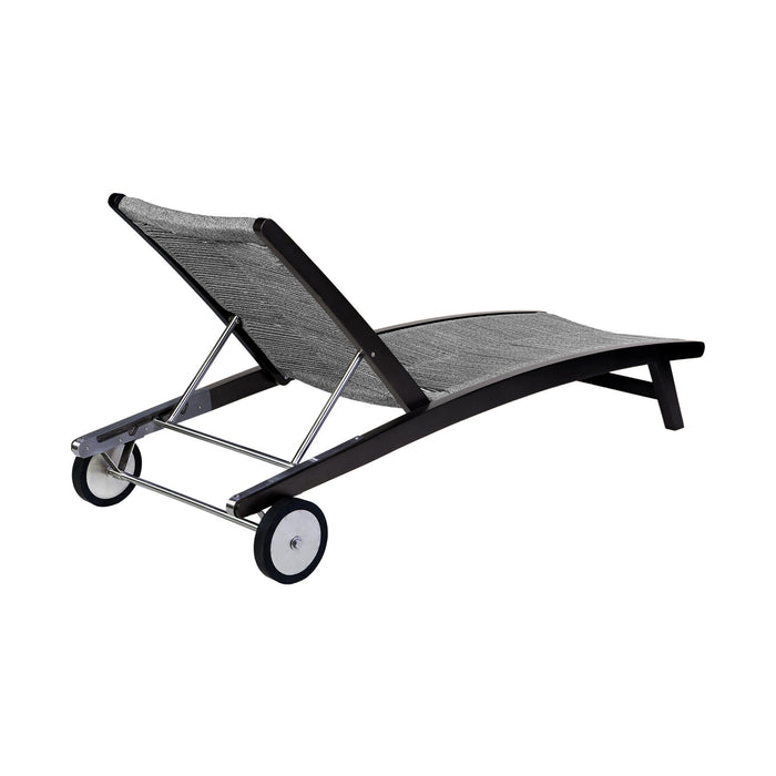 Odette Outdoor Patio Adjustable Chaise Lounge Chair in Eucalyptus Wood and Gray Rope