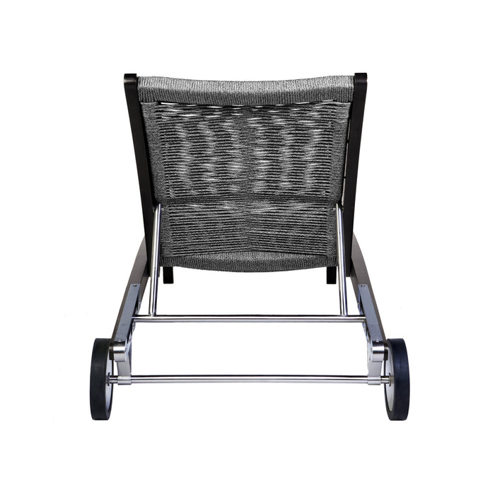 Odette Outdoor Patio Adjustable Chaise Lounge Chair in Eucalyptus Wood and Gray Rope