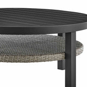 Palma Outdoor Patio Round Coffee Table in Black Aluminum with Gray Wicker Shelf - Furniture City (CA)l