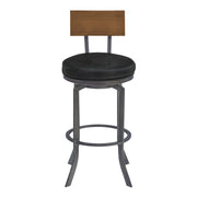 Ojai 26" Counter Height Metal Swivel Barstool in Vintage Black Faux Leather with Mineral Finish and Walnut Wood Back - Furniture City (CA)l