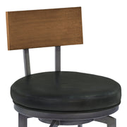Ojai 26" Counter Height Metal Swivel Barstool in Vintage Black Faux Leather with Mineral Finish and Walnut Wood Back - Furniture City (CA)l