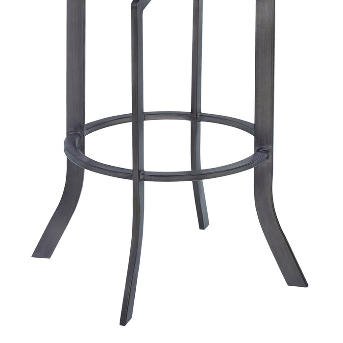 Ojai 26" Counter Height Metal Swivel Barstool in Vintage Black Faux Leather with Mineral Finish and Walnut Wood Back