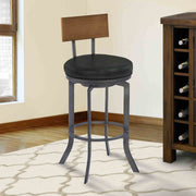 Ojai 26" Counter Height Metal Swivel Barstool in Vintage Black Faux Leather with Mineral Finish and Walnut Wood Back - Furniture City (CA)l